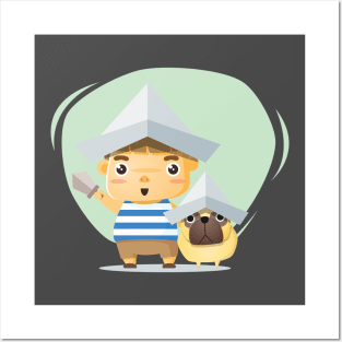 Boy and Dog in Sailor Costume Posters and Art